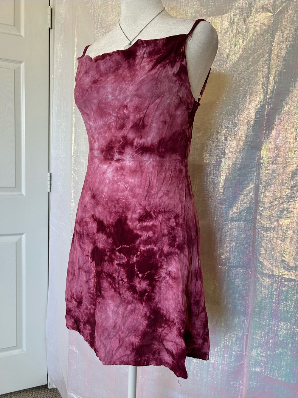 Lulu's Burgundy Tie-Dye Slip Mini Dress. Size S.